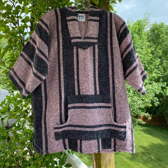 5Focus Other - Vintage 5Focus Cotton Blend‎ Pink & Gray Short Sleeve Mexican Baja Poncho